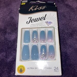 Kiss Jewel High-Fashion Glamour Press-On Nails - Blue Ombre with Crystal Accents